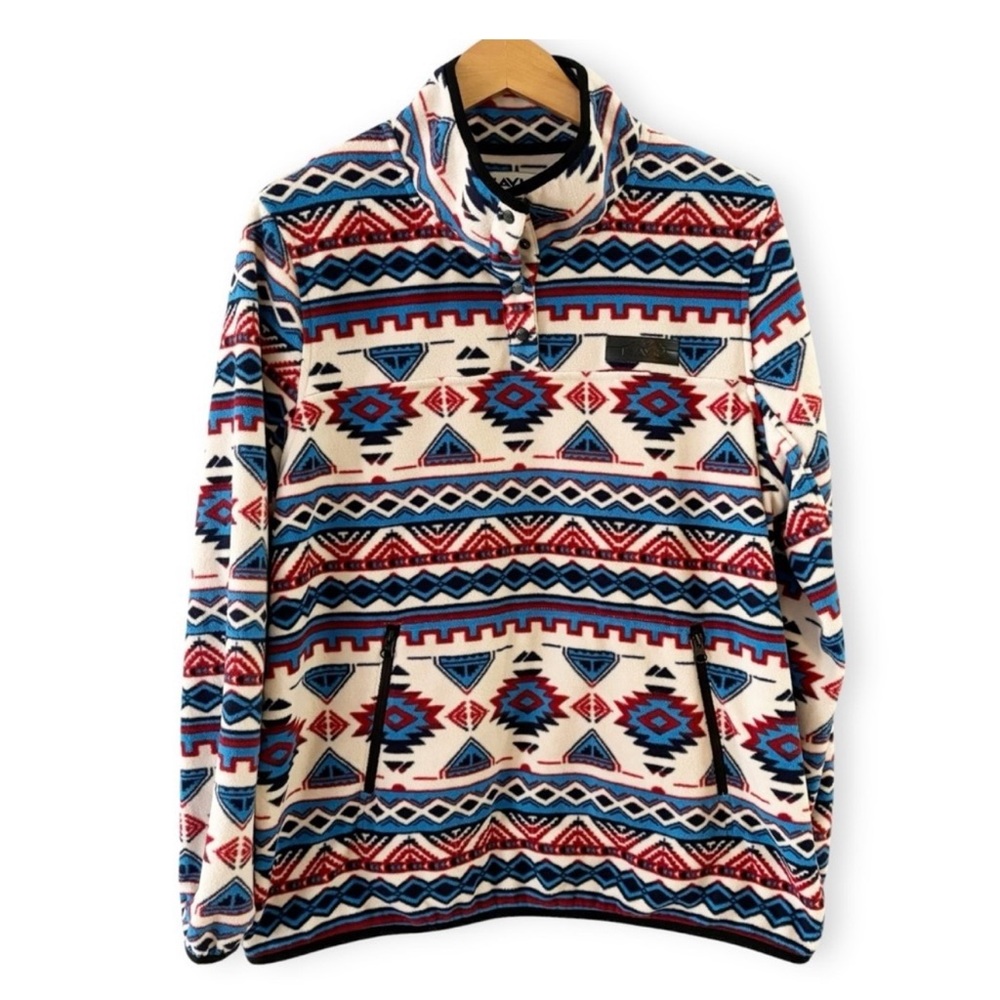 Kavu Aztec Snap Fleece Horizon Blue Size XL Southwest Aztec